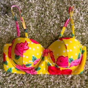 NEW YELLOW POLKA DOT FLORAL PUSH UP BIKINI TOP